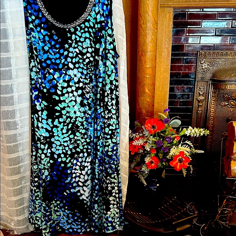 JM Collection Black and Blue Patterned Maxi Dress